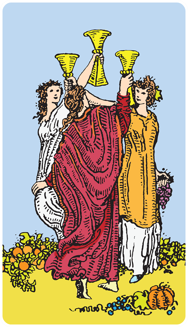Three of Cups tarot card illustration