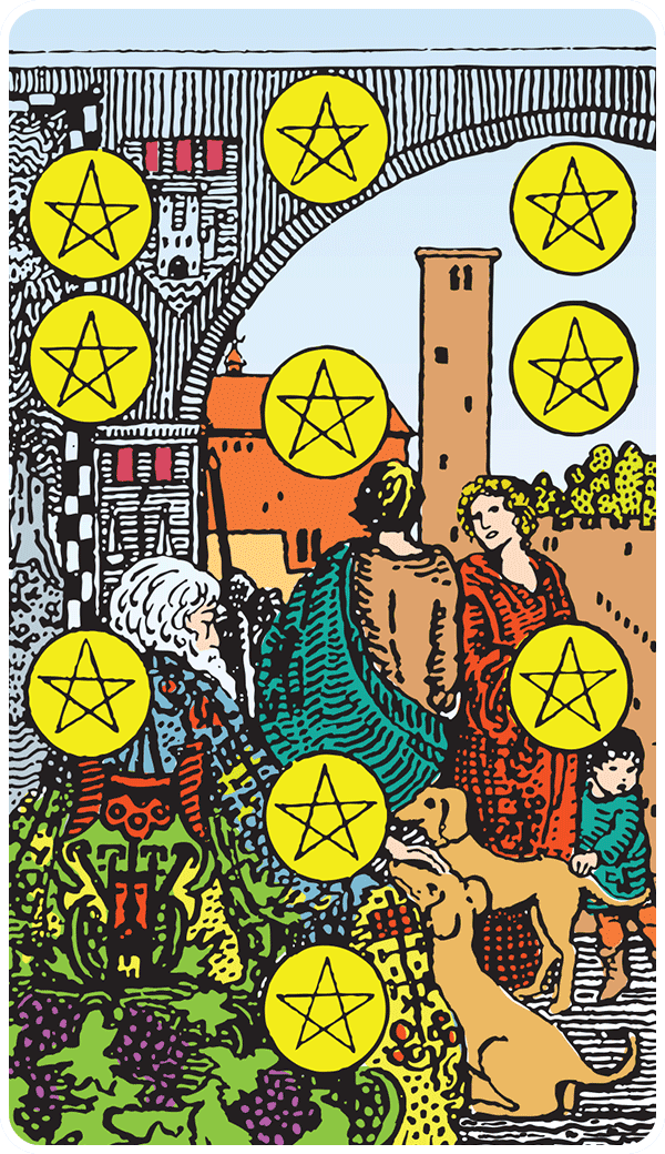 Ten of Pentacles tarot card illustration