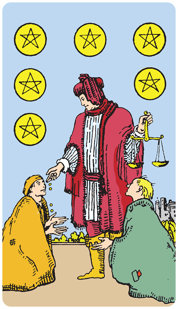 Six of Pentacles tarot card illustration