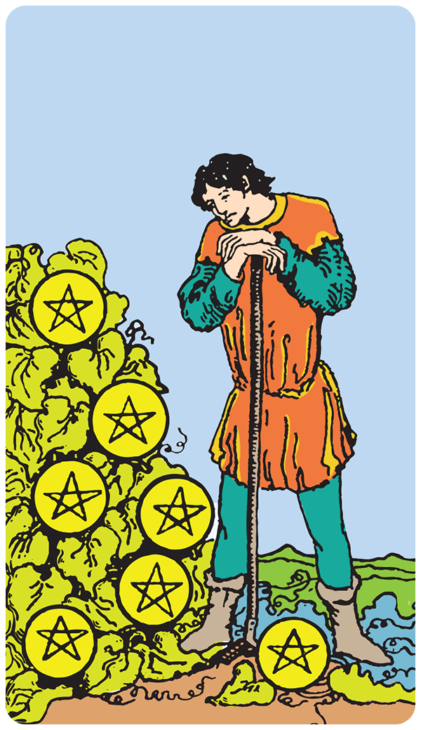 Seven of Pentacles tarot card illustration
