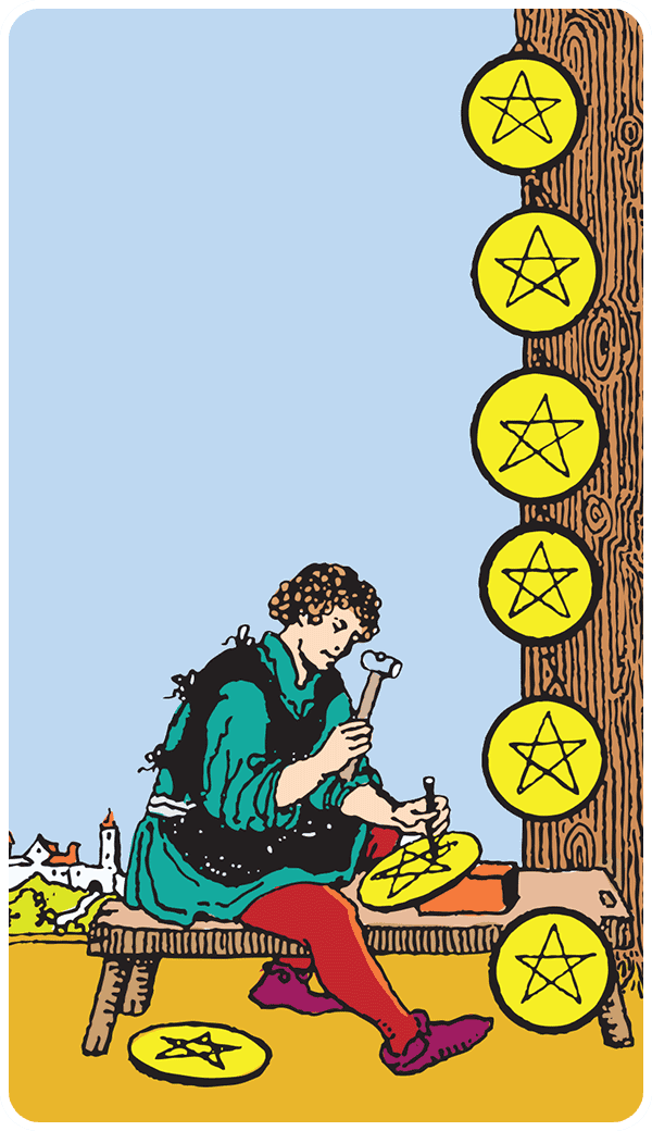 Eight of Pentacles tarot card illustration