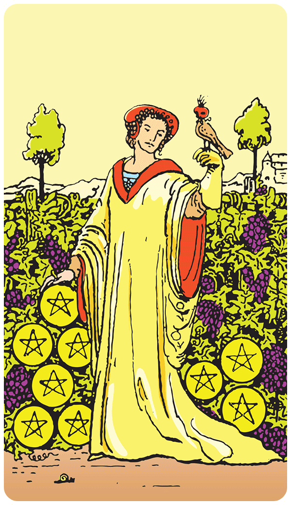 Nine of Pentacles tarot card illustration