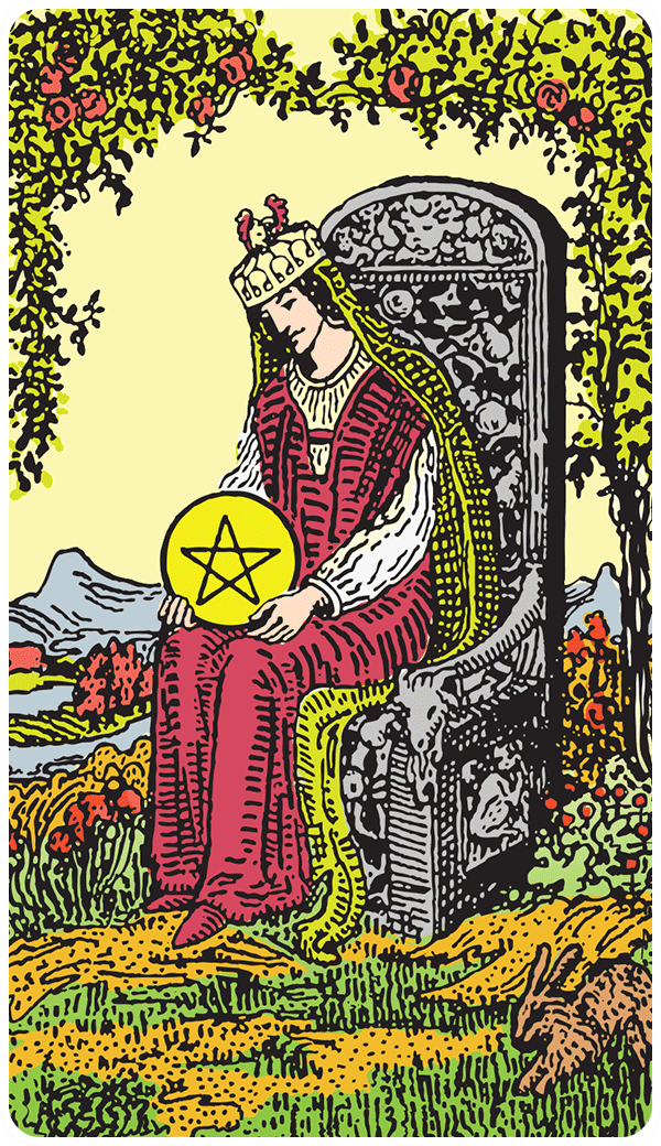 Queen of Pentacles tarot card illustration