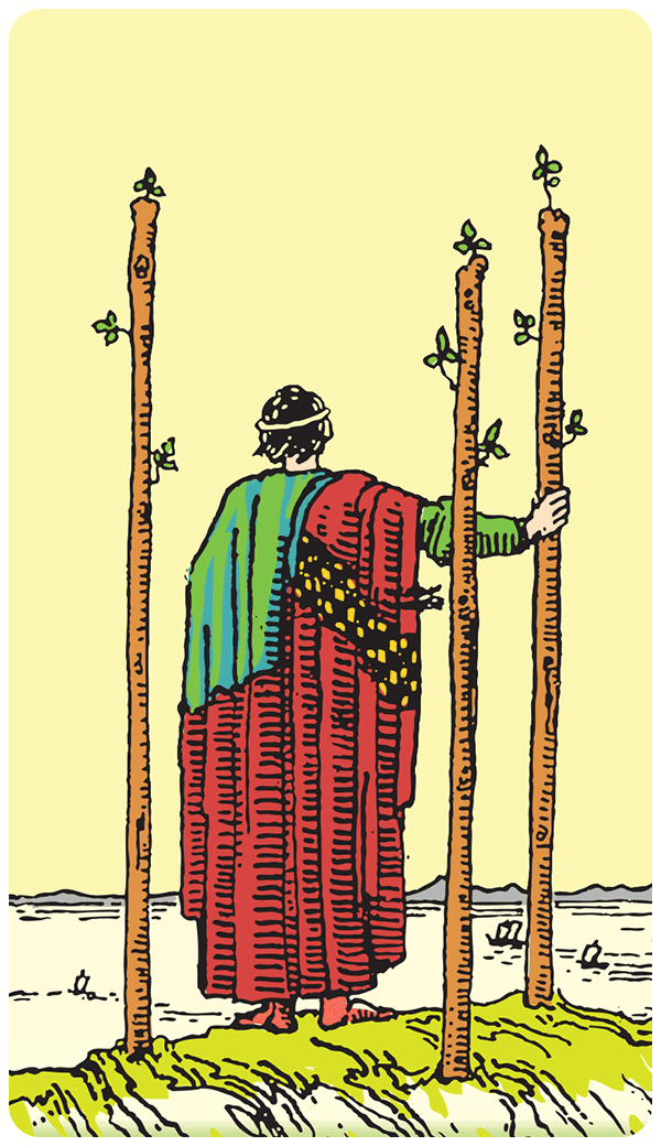 Three of Wands tarot card illustration