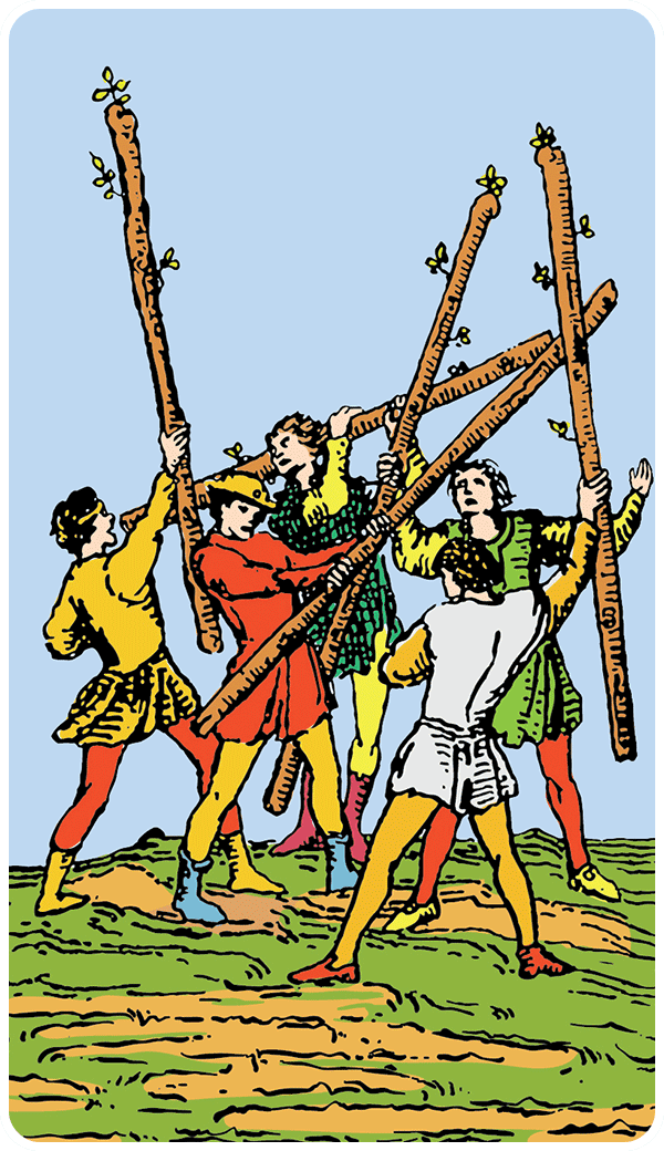 Five of Wands tarot card illustration