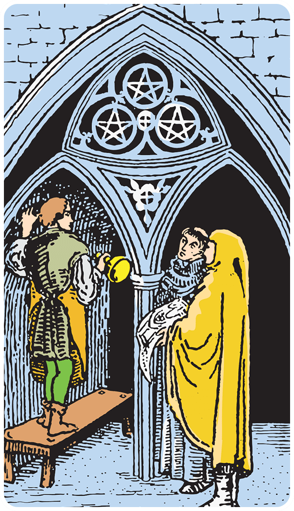 Three of Pentacles tarot card illustration