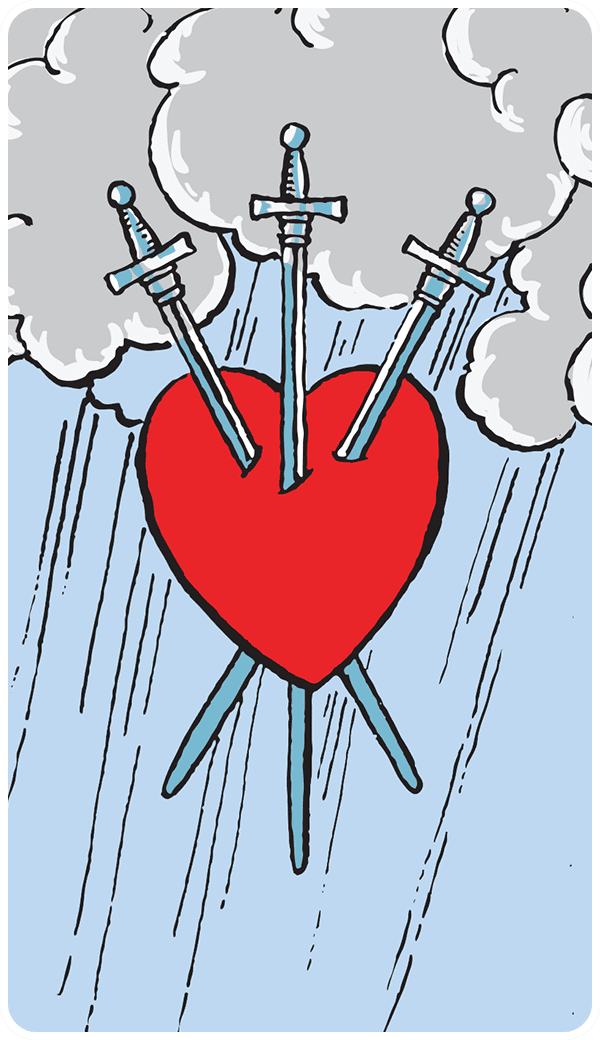 Three of Swords tarot card illustration
