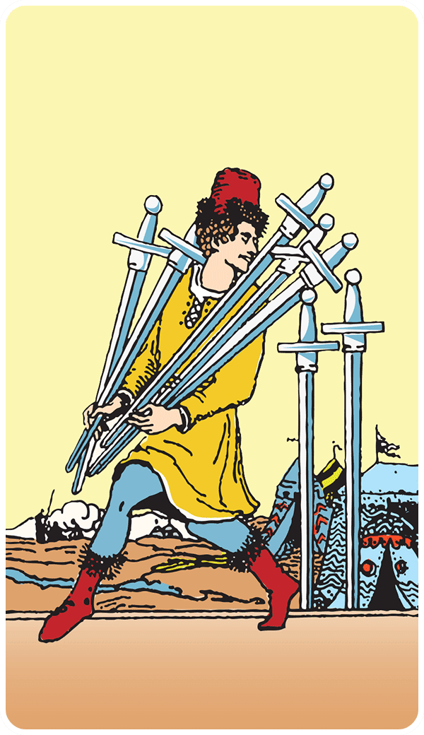 Seven of Swords tarot card illustration