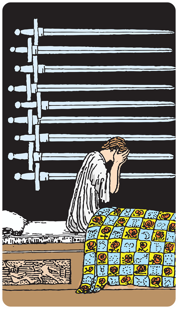 Nine of Swords tarot card illustration